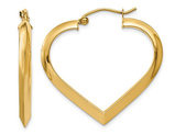 14K Yellow Gold Polished Heart Hoop Earrings (1.10 Inches)
